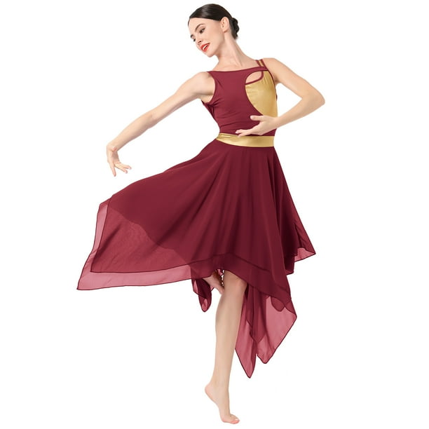 IBTOM CASTLE Women's Lyrical Dance Costume Shiny Metallic Lyrical Dress  Asymmetric Flowy Chiffon Skirt Contemporary Dance Clothes S Wine Red -  Walmart Business Supplies