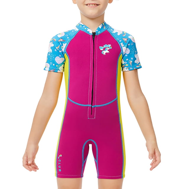 Greeniant Traje de neopreno para niños, traje de baño de una pieza de manga corta con cuello Multicolor para niñas, traje de baño para nadar y Deportes acuáticos Rojo púrpura METRO Greeniant OD003646-02
