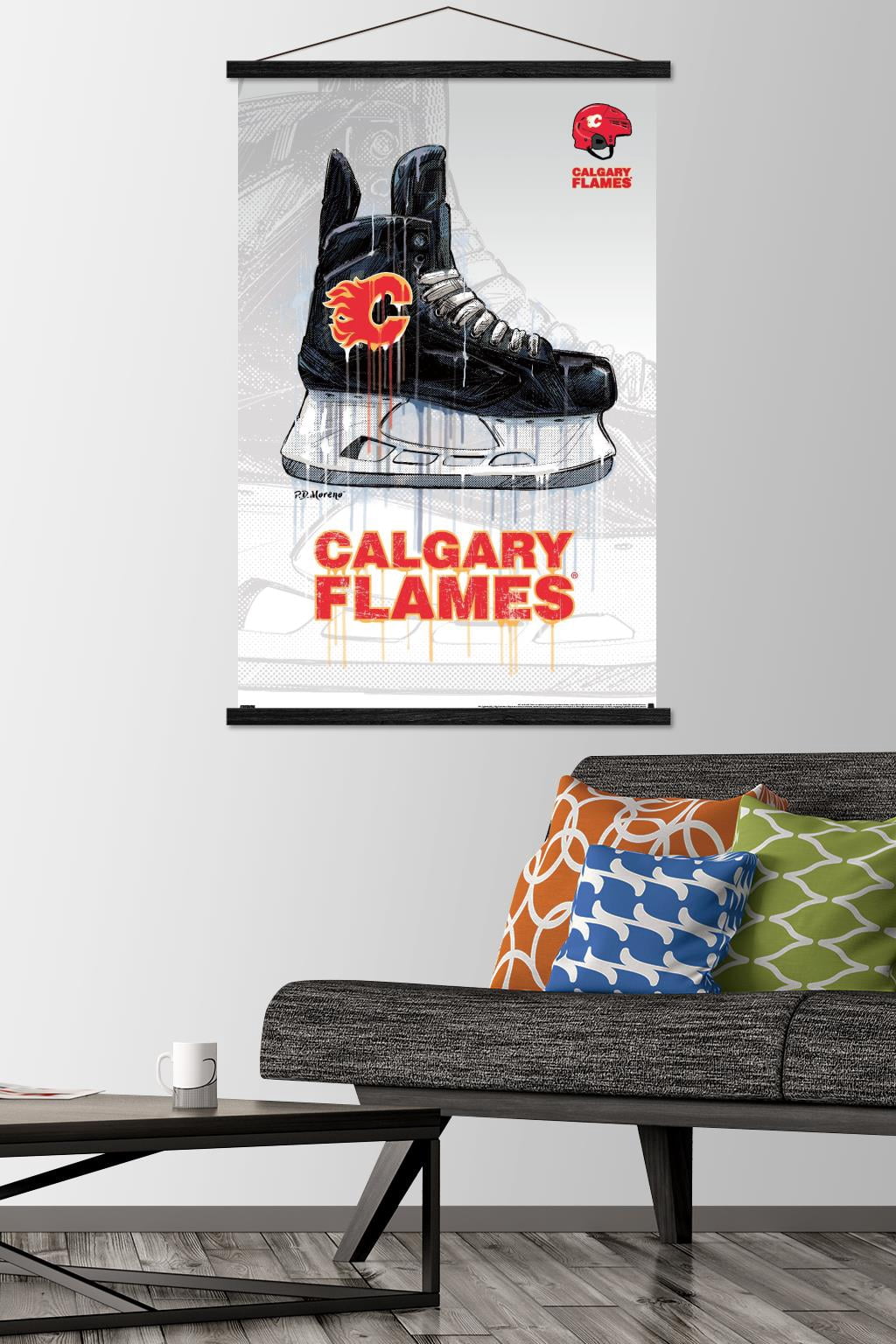 NHL Calgary Flames - Drip Skate 21 Wall Poster with Wooden Magnetic Frame, 22.375" x 34"