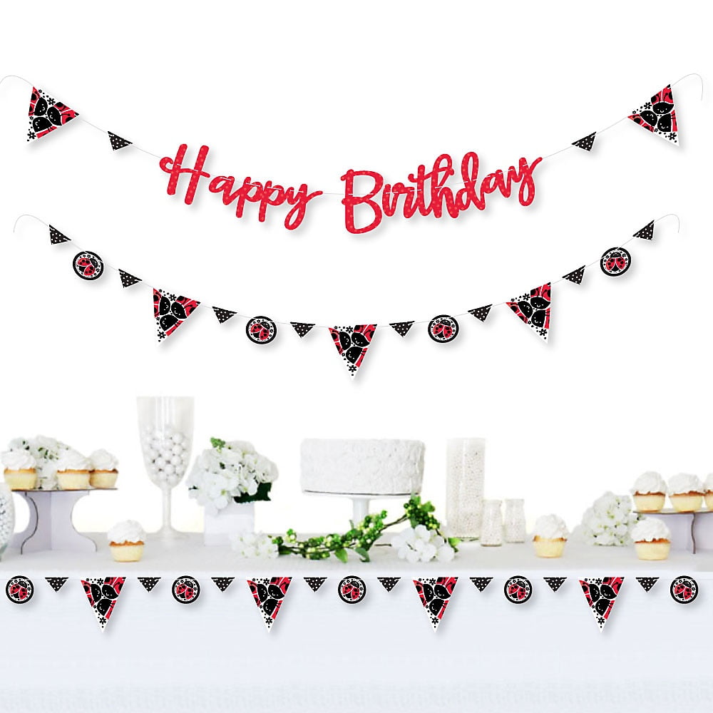 36 Banner Cutouts and Happy Birthday Banner Letters Birthday Party Letter Banner Decoration Big Dot of Happiness Happy Little Ladybug