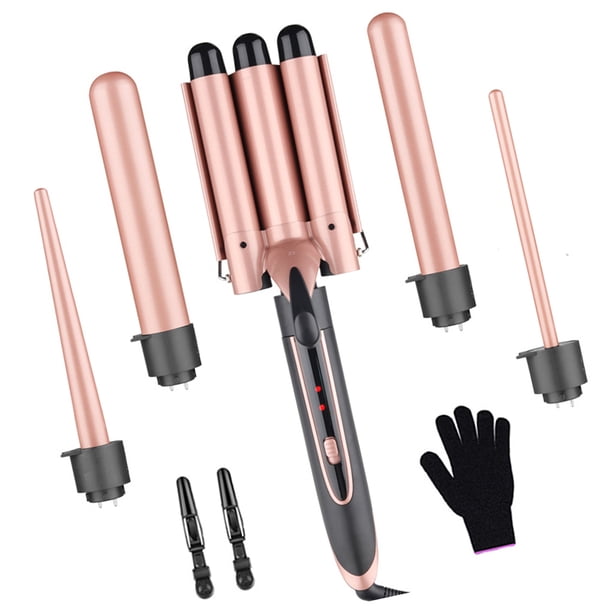 Minnieouse Rodillo rizador de pelo 5 en 1, pantalla de luz LED intercambiable, cabezal que cambia el rizador, onda de hierro, resistente al calor, Cuidado del cabello