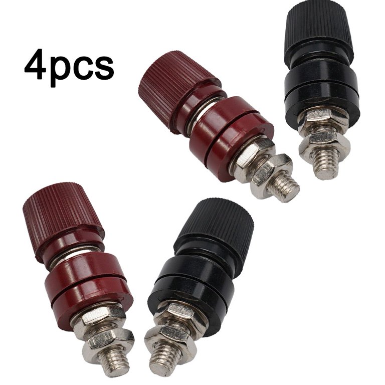 4-Pack Brass Stud Power Post 8mm Terminal Connector – M8 Thread, 200A, Insulated Red/Black Copper For Battery, RV, Boat & Solar
