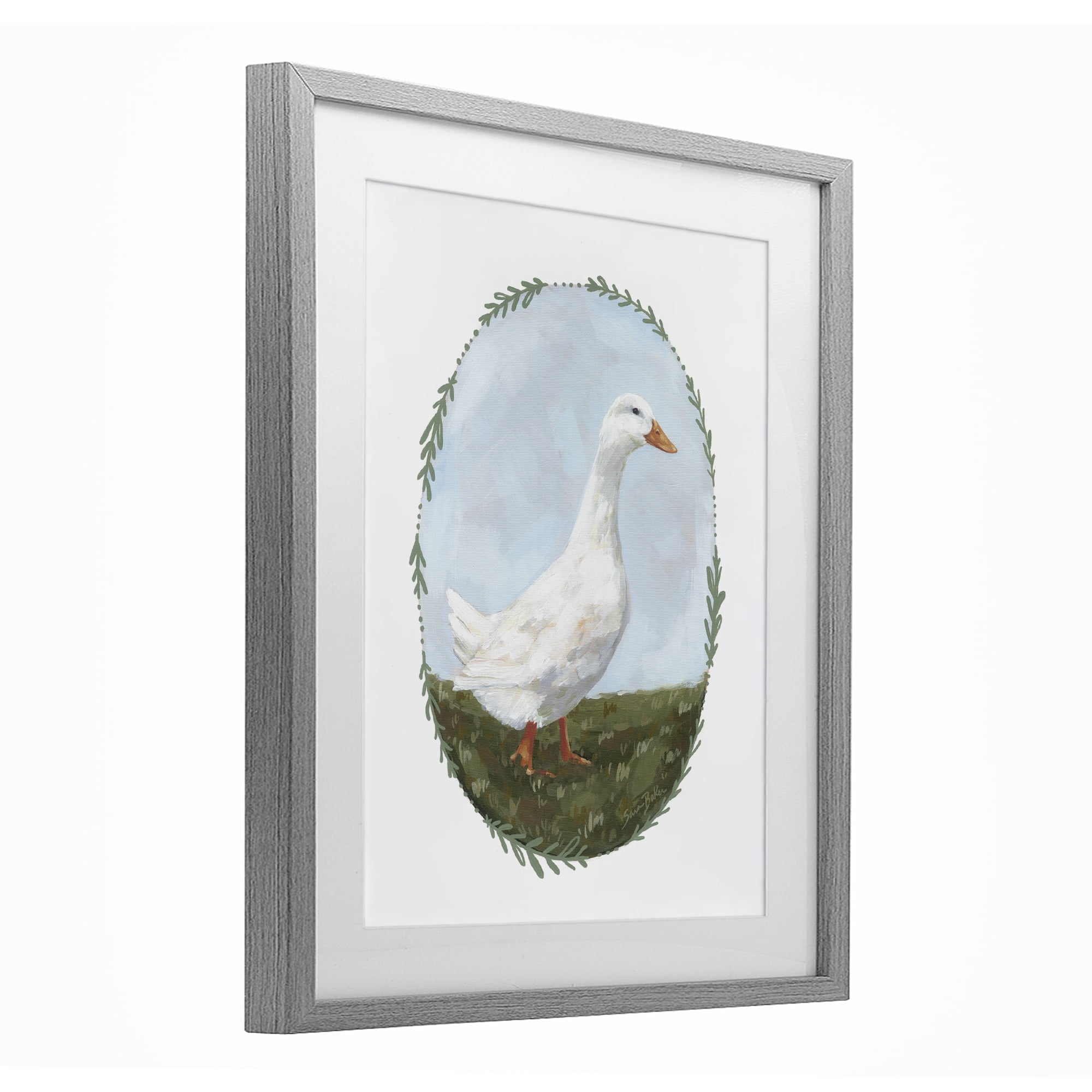 Stupell Industries Gentle Duck in Meadow Gray Framed Print Under Glass, design by Sara Baker