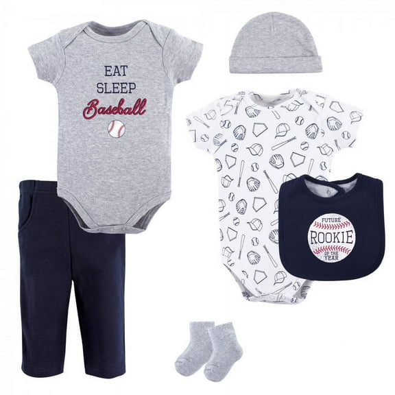 Hudson Baby Infant Boy Cotton Layette Set, Baseball, 0-3 Months