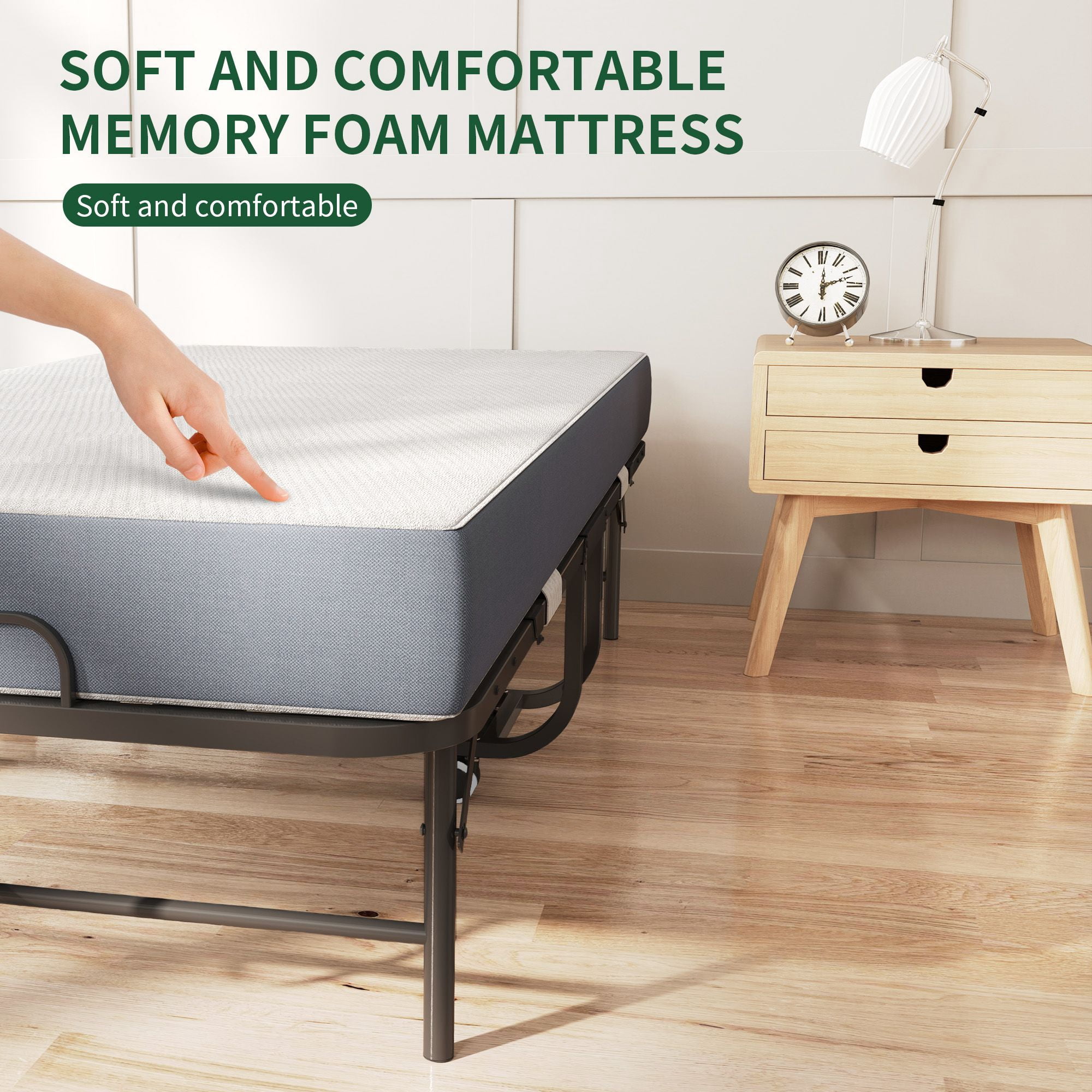 Extra Long Folding Bed for Tall People, Heavy-Duty Steel Rollaway Guest Bed with 5 in Memory Foam Mattress, Space Saving Twin Size