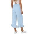 thumbnail image 6 of Qgtaibl Women's Elastic Waist Cotton Capri Pants Fashion Drawstring Ruffle Hem Lounge Cropped Pants Summer Loose Fit Flowy Beach Wide Leg Pants with Pockets Light Blue M, 6 of 7