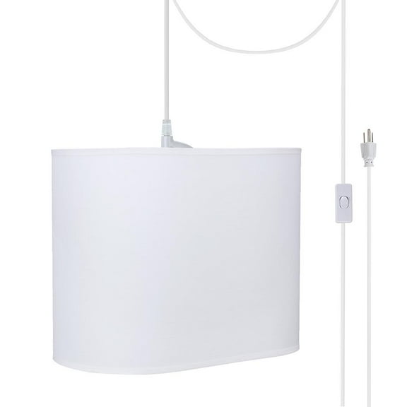 Aspen Creative 77001-21 One-Light Plug-In Swag Pendant Light Conversion Kit with Transitional Hardback Oval Fabric Lamp Shade, Off White, 13-1/2" width