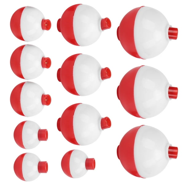 Fdit 12pcs Fishing Bobbers Set Hard ABS Snap‑On Floats Red White