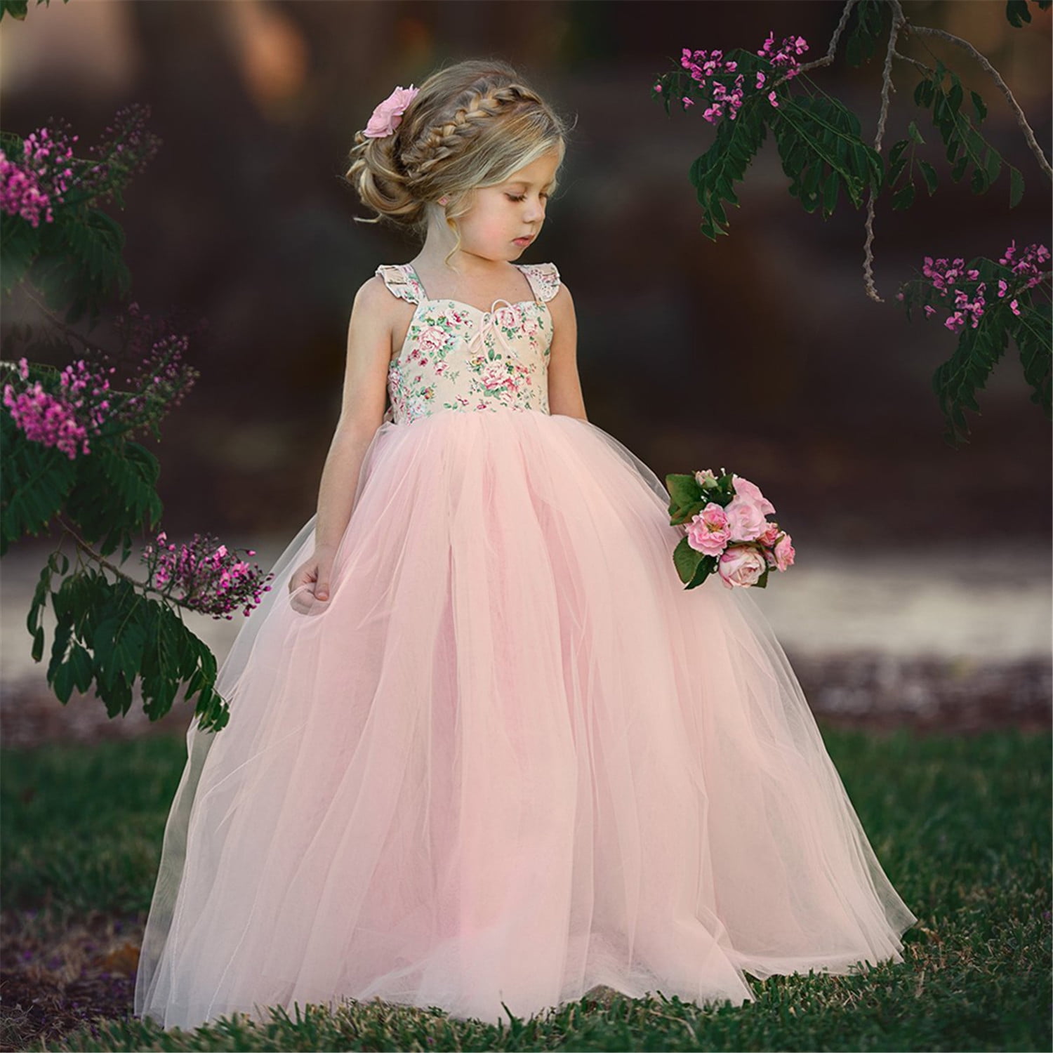 Flower Girl Dress Lace Solid Baby Princess Pageant Party Bridesmaid Dresses  Beige 5-6 Years - Walmart.com