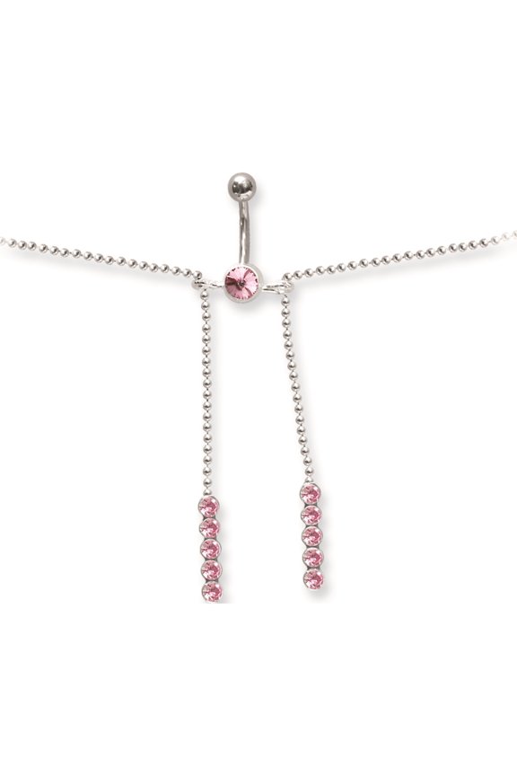 SGSS Gem Curv BB w/ Belly Chain & 2 Charms Attached 14G (1.6mm) 7/16 (1 Stainless Steel