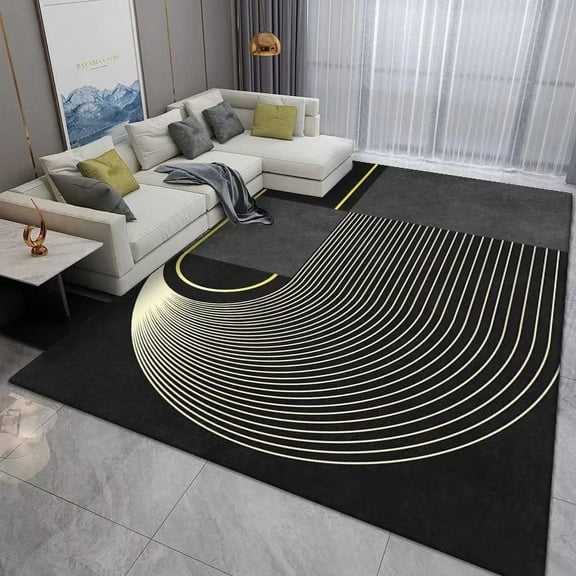 Minimalist Grey Geometry Carpet Living Room Modern Light Luxury Bedroom Carpets Study Large Area Anti Slip Rugs Washable Mats