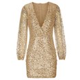 thumbnail image 5 of Herrnalise Women's Fashion Lantern Sleeve Sequins WaistedHip Long Sleeve V-Neck Dresses S-2XL, 5 of 7