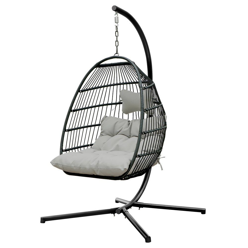 Rattan Effect Four Corners Single Hanging Egg Chair, Hanging Chair with