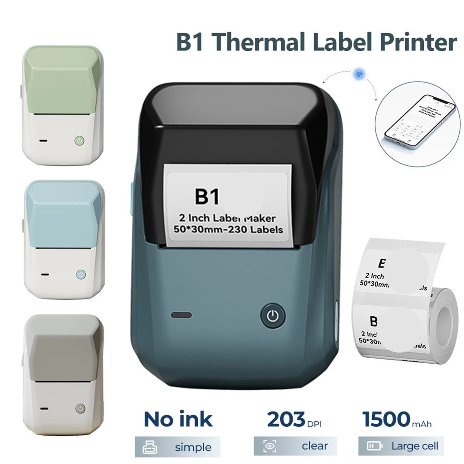 Portable B1 Wireless Label Maker Adhesive Sticker Printer Labeling Machine for 20-50mm Label