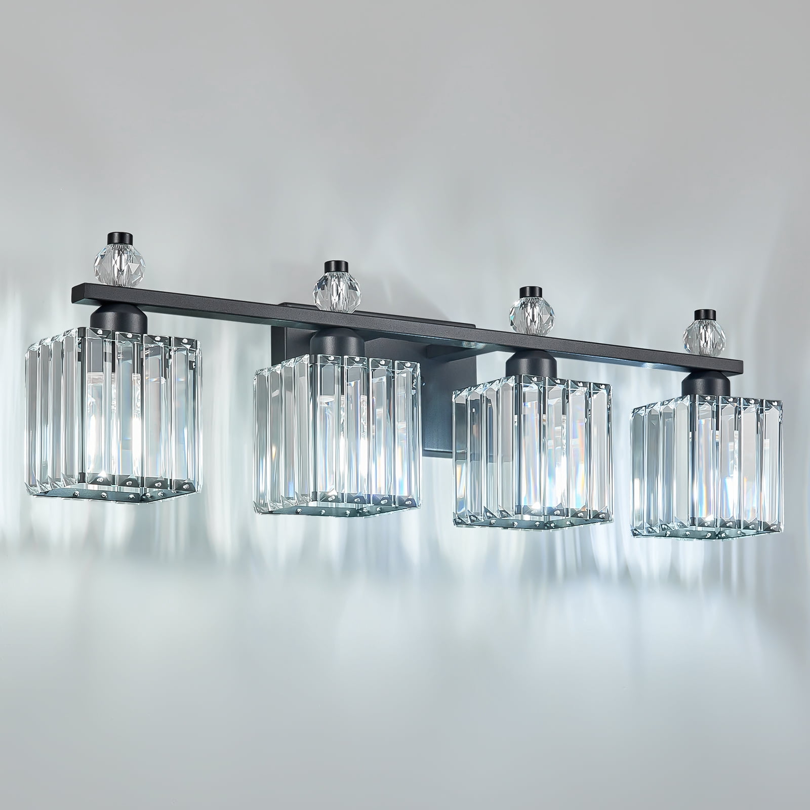 LMQNINE 4-Light Crystal Bathroom Vanity Light Over Mirror,28.34"L Modern Sand Black Fixture, Dimmable and Moisture-Resistant