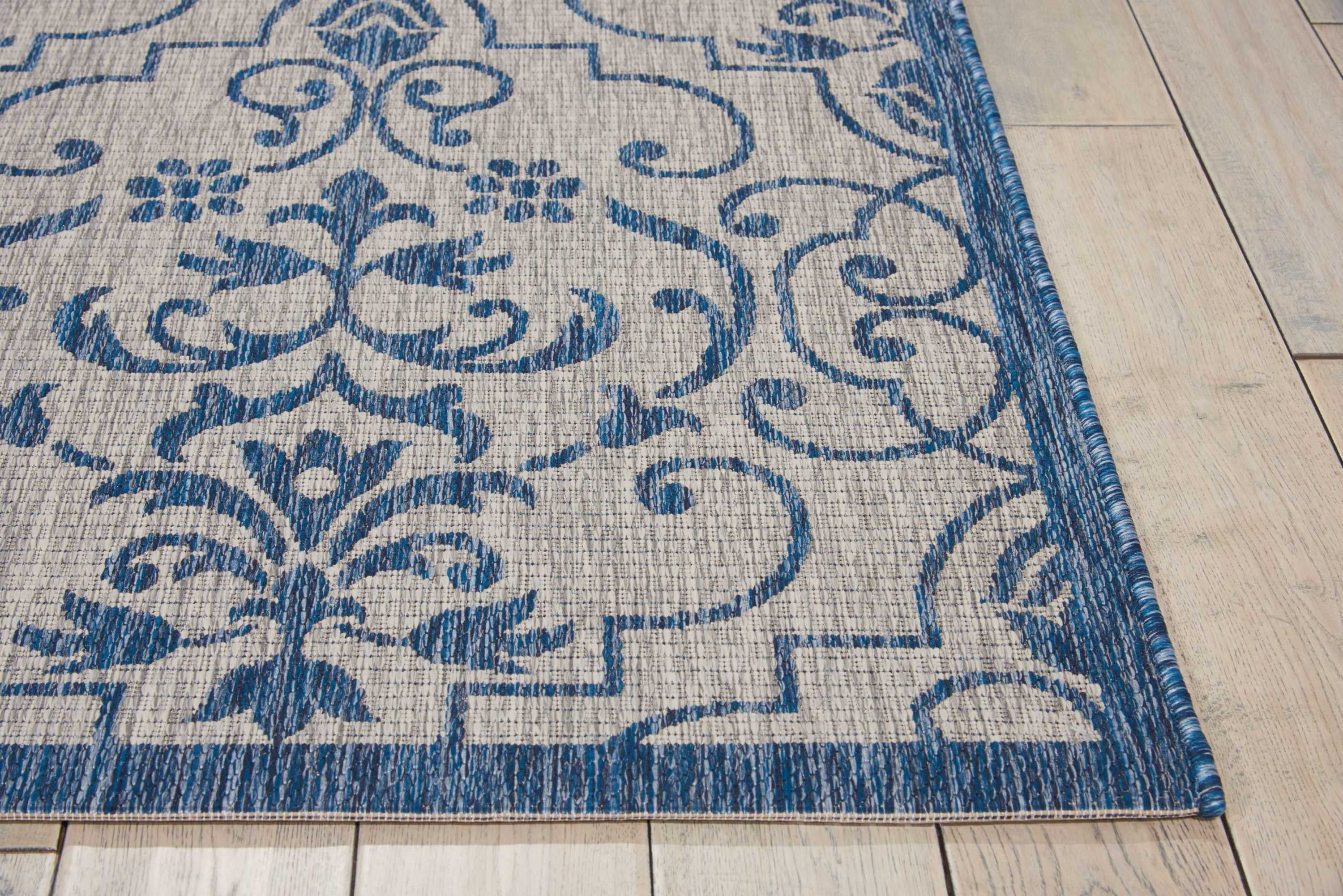 Nourison Garden Party Indoor/Outdoor Transitional Damask Ivory/Blue 9'6" x 13' Area Rug, (10' x 13')