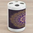 thumbnail image 1 of Mandala Ceramic Toothbrush Holder, Round Bohemian Motif Leaves Folkloric Print, Decorative Versatile Countertop for Bathroom, 4.5" X 2.7", Violet Purple and Yellow, 1 of 4