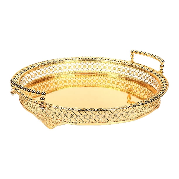 Bandejas para café, té y frutas, elegante bandeja multiusos para guardar joyas y frutas. Dorado