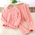 thumbnail image 2 of Odeerbi Toddler Boys Girls Winter Fleece Pajamas Kids Rabbit Plush Thermal Warm Sleepwear Fall Winter 2 Piece Loungewear Pajama Set Pink, 2 of 4