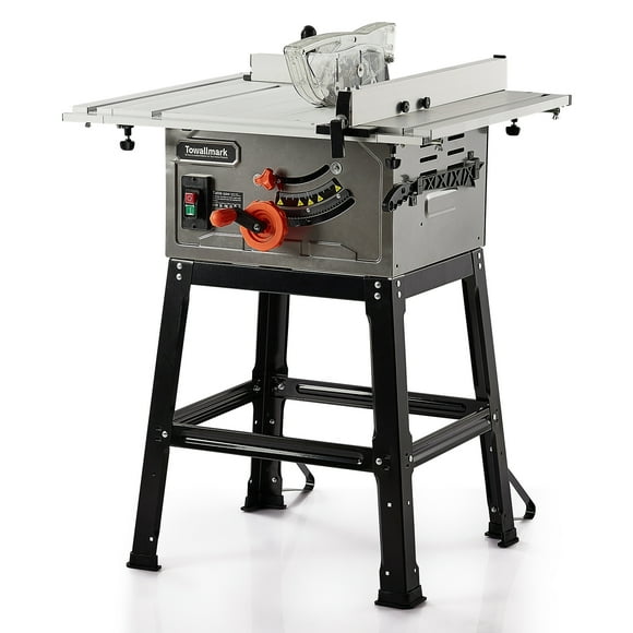 Qinaqin Mesa Saw Madera Cutting Machine 10 Inch 15A con Soporte & Push Stick 90°Cross Cut 0-45°Bevel 5000RPM Ajustable Blade Altura
