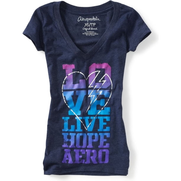 Aeropostale Love Live Hope Aero playera gráfica para mujer, azul, mediano