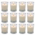 thumbnail image 1 of Set de 12 velas votivas blancas de cristal transparente sin perfume de cera de soja, 1 of 7