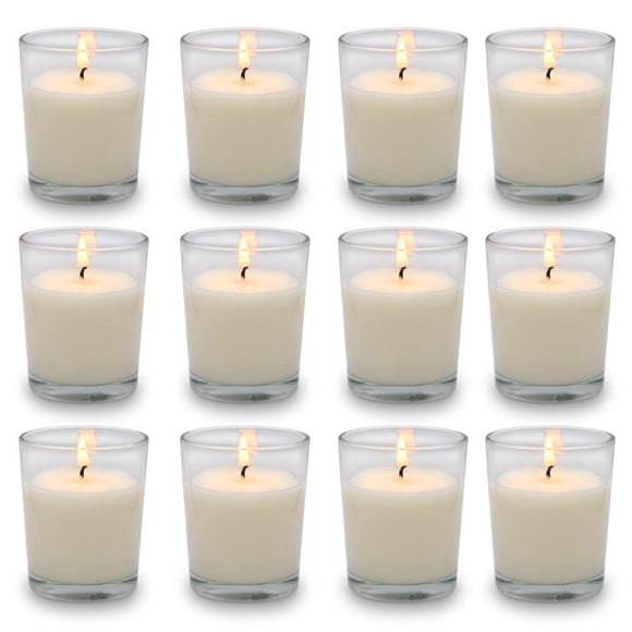 Set de 12 velas votivas blancas de cristal transparente sin perfume de cera de soja