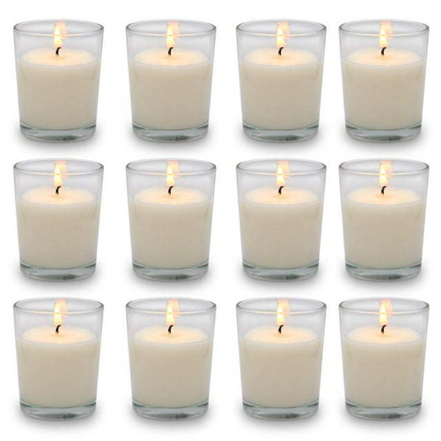 Set de 12 velas votivas blancas de cristal transparente sin perfume de cera de soja