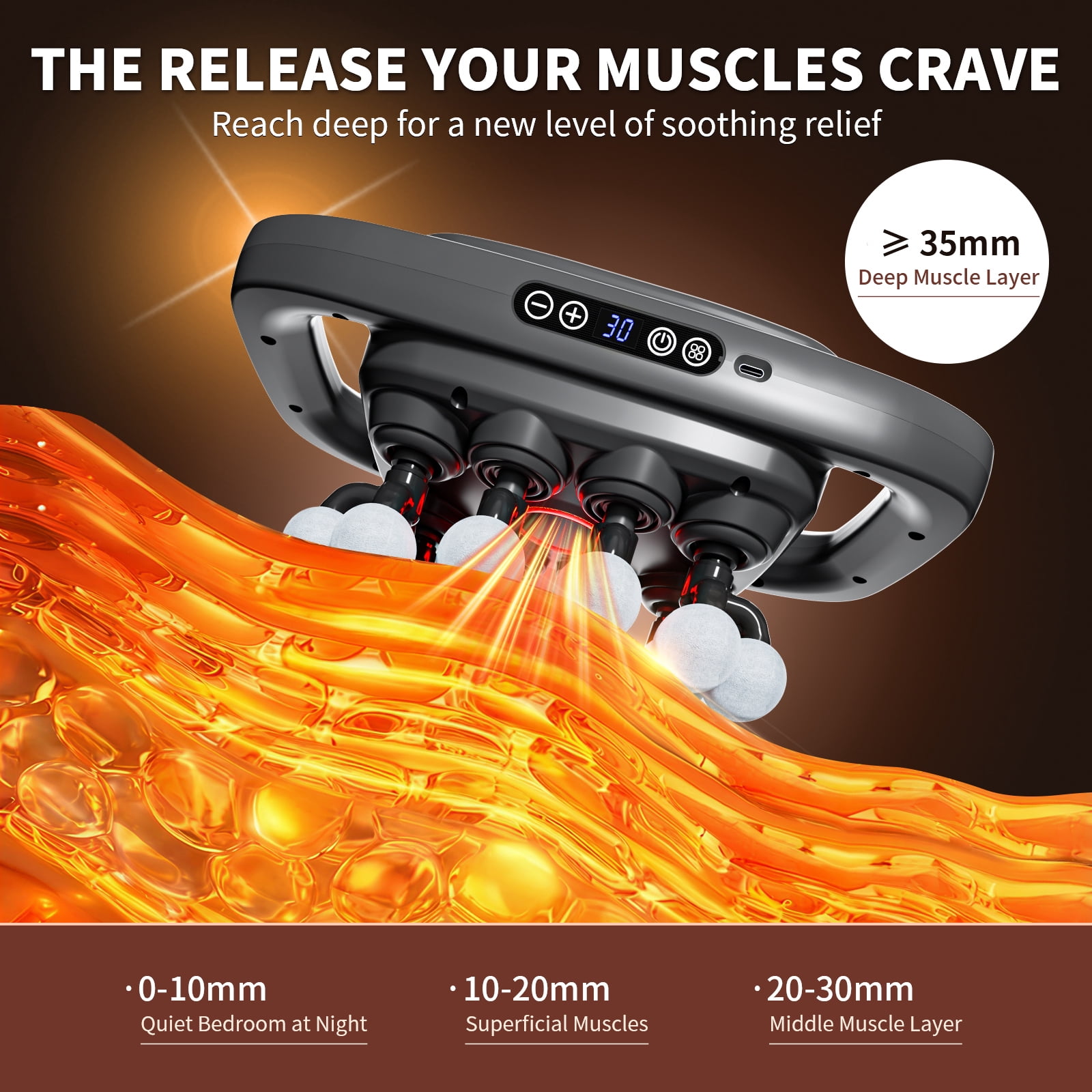 20-Head Massage Gun Set with 30 Levels & 3 Modes - Deep Tissue Percussion Muscle Massager for Effective Pain Relief in Back, Shoulders, Legs & Waist(Gray, 20-Head)