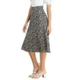 thumbnail image 4 of MODA NOVA Juniors Peasant Elastic Waist A-Line Leave Print Midi Skirt Navy XS, 4 of 5