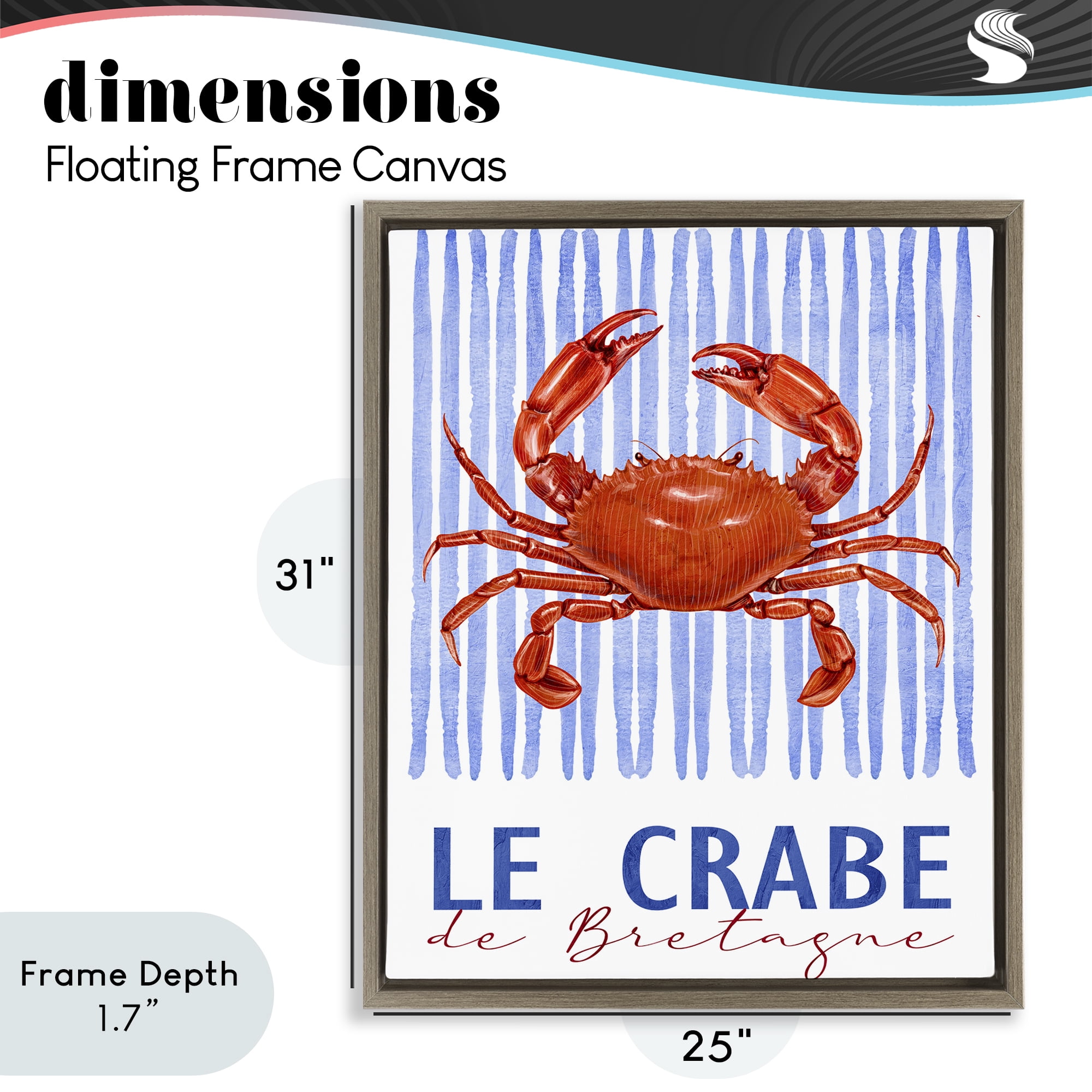 Stupell Industries Le Crabe Nautical Stripes Brown Framed Floater Canvas Wall Art, design by Kim Allen