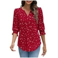 thumbnail image 5 of ZQUUVOU Women's Casual T-Shirt Printed Elastic 3/4 V Neck Sleeve Out Work Blouse Burgundy (M), 5 of 5