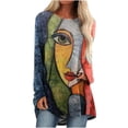 thumbnail image 2 of ICHUANYI Clearance Women's O-Neck Printing Loose Casual Fashion Long Sleeve T-shirt Blouse Tops(Blue, S) Ichuanyi Ichuanyi, 2 of 5