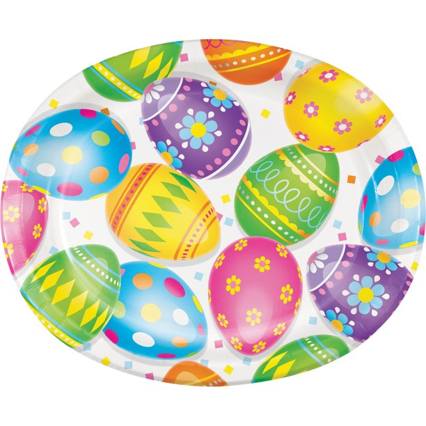 Foil Easter Eggs Oval Plates, 24 Count for 24 Guests