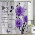thumbnail image 4 of Farmhouse Flower Butterfly Bathroom Curtain, Rustic Purple Floral Dahlia Wooden Shower Curtain, Inspirational Quote Bath Curtain, Washable Fabric Shower Curtain Set with Hooks 70X70in, 4 of 6