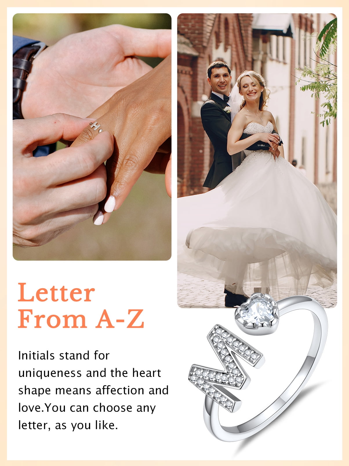 Silvora Sterling Silver Heart Open Ring for Women with Cubic Zirconia, Engagement Wedding Jewelry, Size M