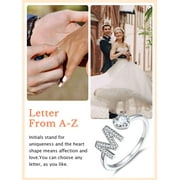 Silvora Sterling Silver Heart Open Ring for Women with Cubic Zirconia, Engagement Wedding Jewelry, Size M