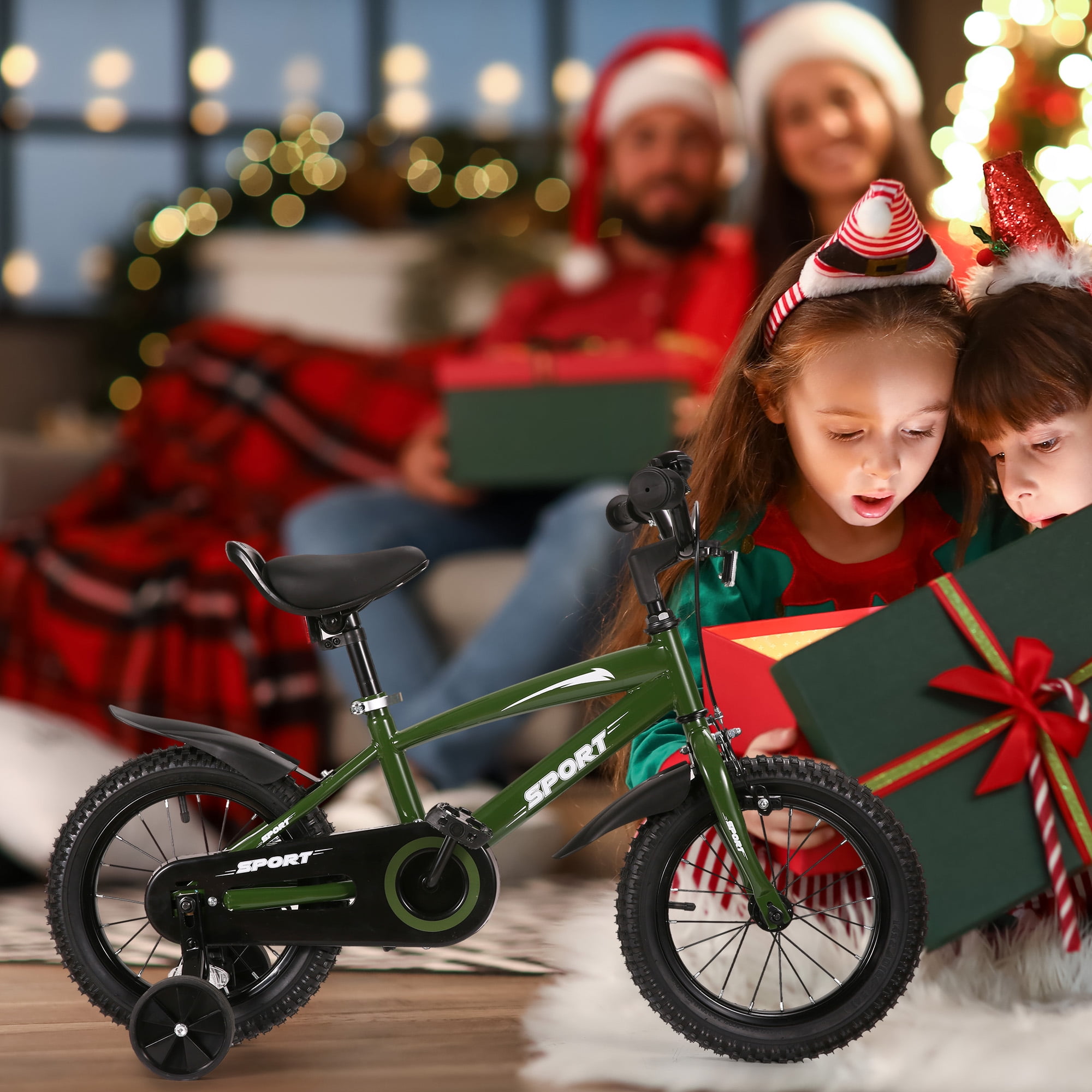 Naipo 14 in Kid Bike Green Children Bikes for Boys Girls Removable Training Wheels Bicycle