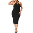 thumbnail image 2 of Agnes Orinda Plus Size Sweater Dress for Women Twist Front Halter Neck Ribbed Sleeveless Bodycon Midi Dresses 3X Black, 2 of 6