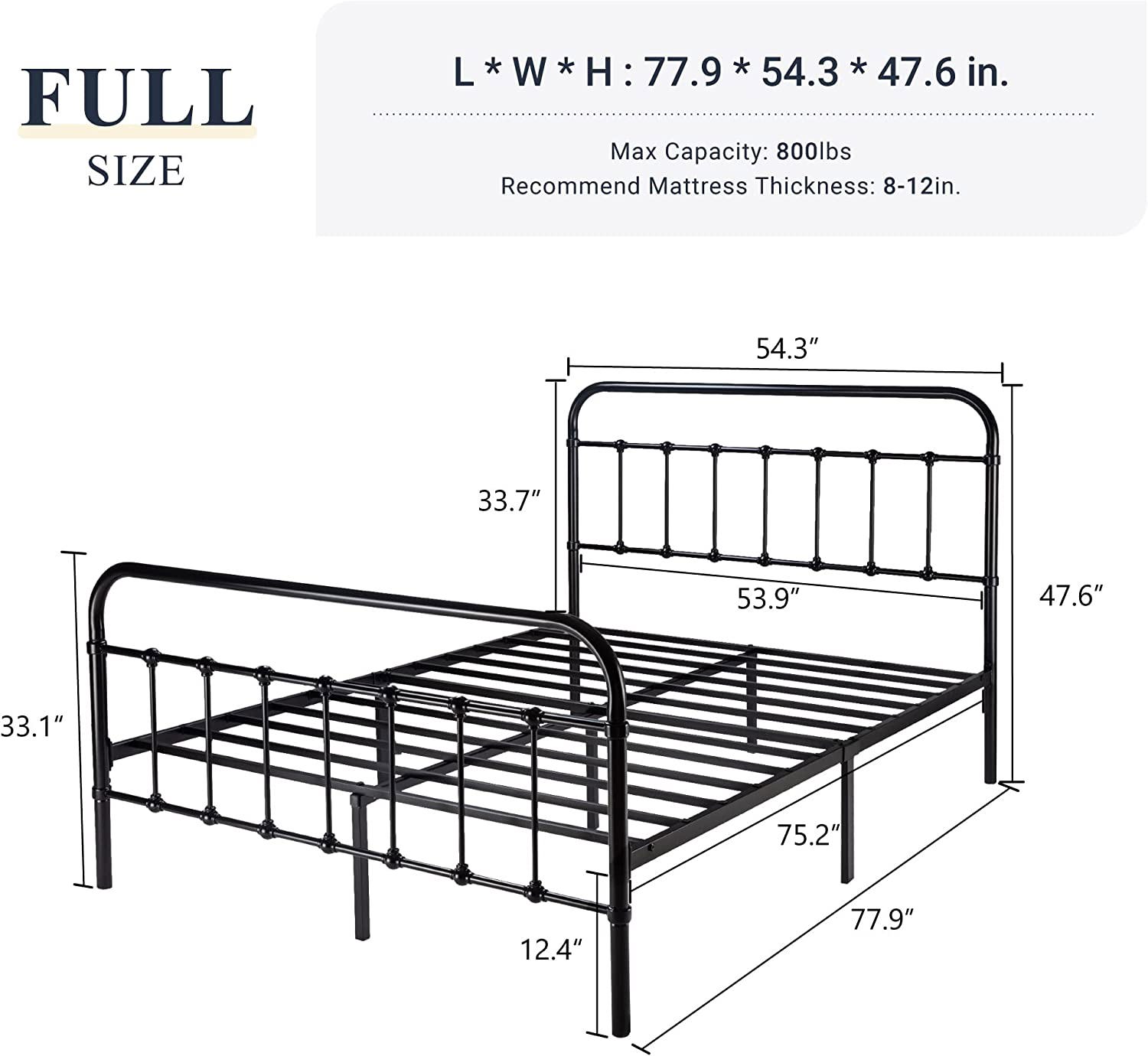 Allewie Full Platform Bed with Victorian Wrought Iron Headboard, Black photo 6
