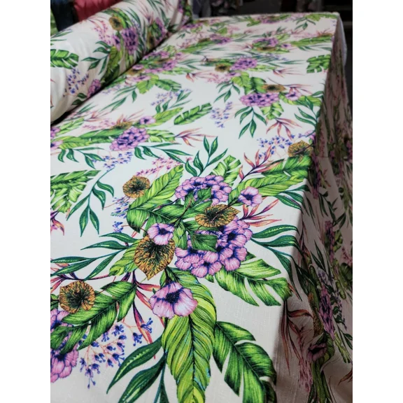 Rayon Challis Fabric By The Yard Multicolor Hawaiian Floral Flower Pink Green