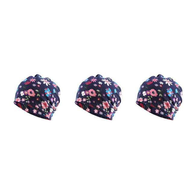 Ruiboury Tuque Pré-Nouée Hijab Imprimé Floral Foulard Turban Ajustable Couvre-Chef Mode Accessoires de Coiffure Bonnet Anti-Perte Fleur Bleue Ensemble de 3