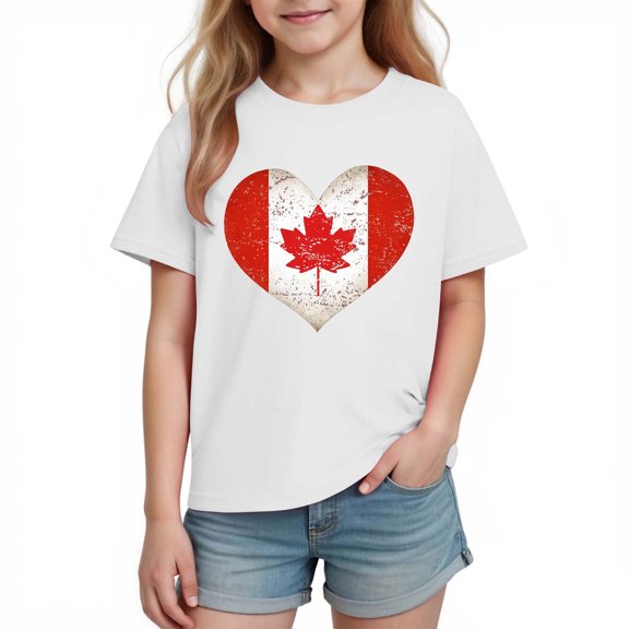 PIGOGI Boys Girls Maple Leaf Short Sleeve TShirt Relaxed Crewneck Casual Top Soft Breathable for Everyday Wear