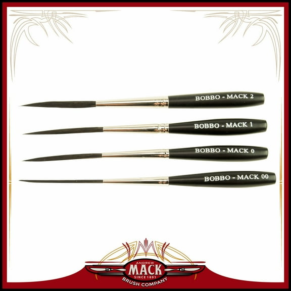 Set (4) Bobbo-Mack Super Quad Series B/M SQ Size 00-2 Brushes Scroll Pinstripers