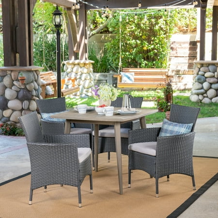 Lainey Outdoor 5 Piece Acacia Wood and Wicker Dining Set Gray Gray