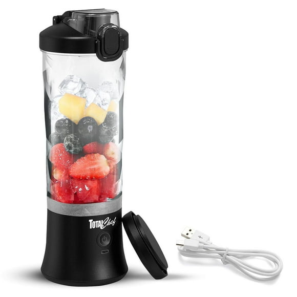 Total Chef Cordless Portable Blender Juicer, 20 oz, USB Rechargeable, Black, Compact & Convenient for On-the-Go