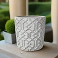 thumbnail image 3 of Cement Round Pot with Embossed Interlocking Shapes and Freckled Holes Design Body LG Washed Finish Dark Gray, 3 of 8