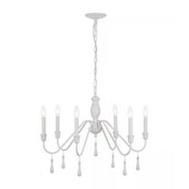 Alsy 26"W 6-Light Distressed-White Beaded Modern Farmhouse Cottage Chandelier