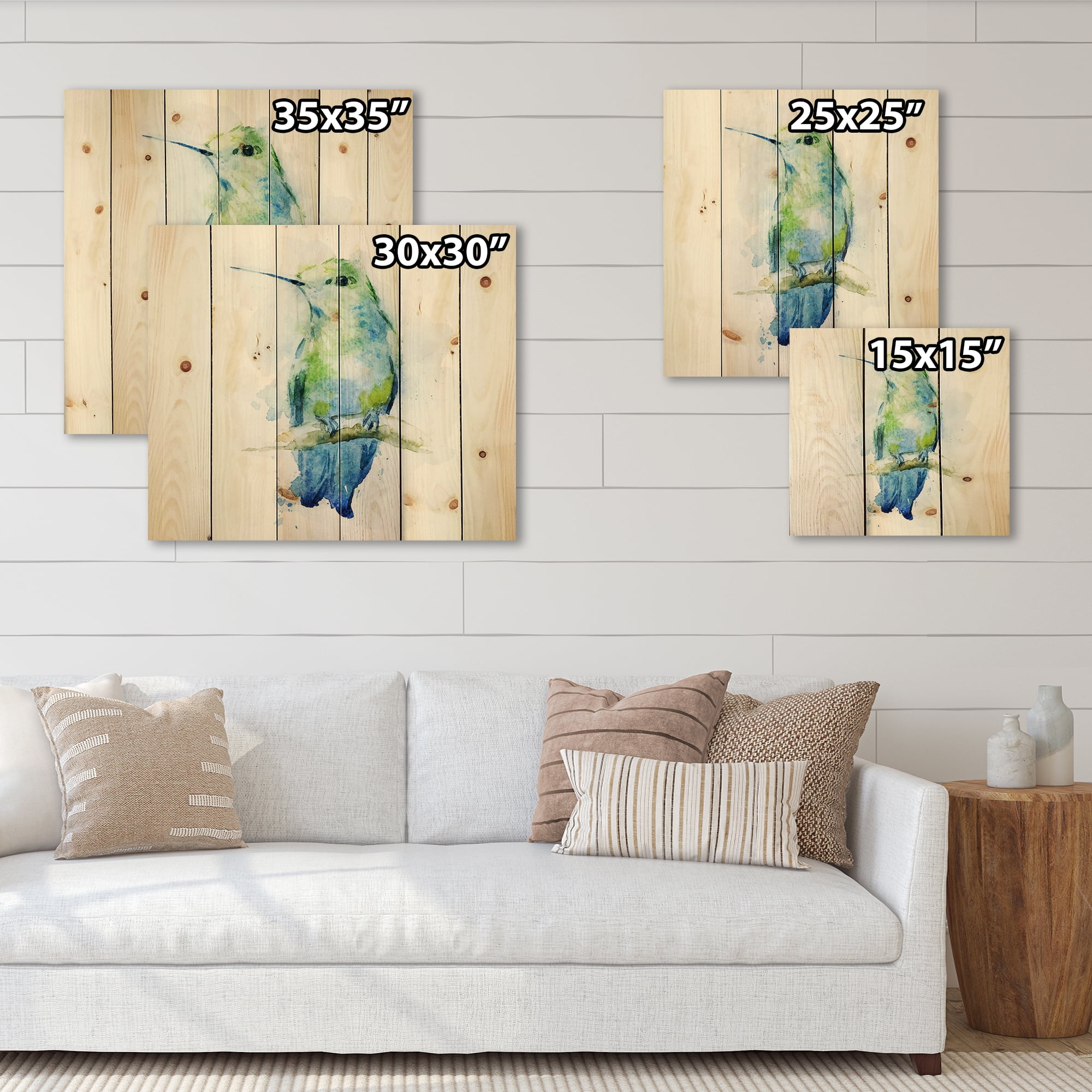 Designart 'Colibri Bird On Branch' Traditional Print on Natural Pine Wood