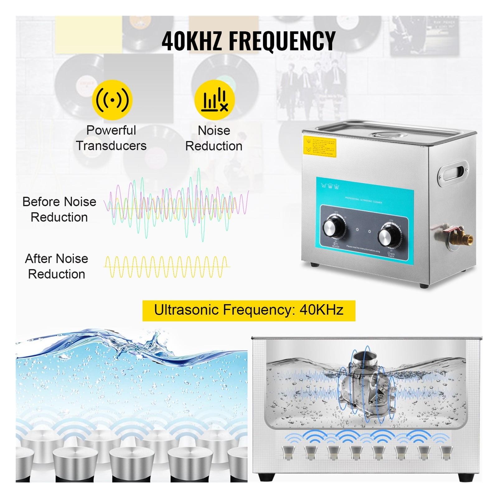 6L Knob Ultrasonic Vinyl Record Cleaner Mini Portable Washing Machine Ultrasound Dishwasher Contact Lenses Jewelry